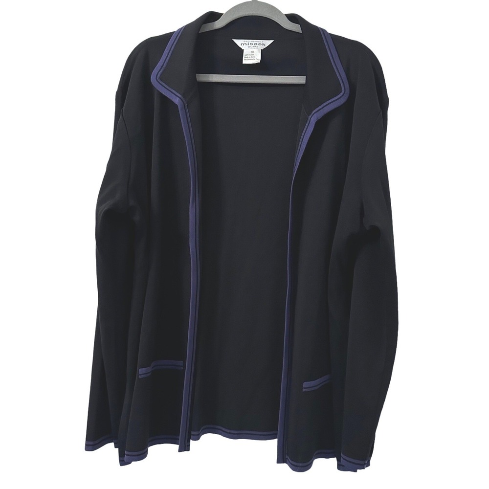 Exclusively Misook‎ Cardigan 3X Black Purple Trim Long Sleeve Business Classic